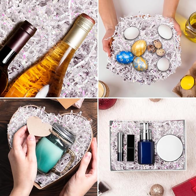 Shredded Paper For Gift Baskets, Crinkle Paper Filler, 1/2LB (8 oz) Crinkle Cut Papers Shred, Bridesmaid Engagement Gift Boxes Bags Filler, Tissue Gifts Basket Fillers, Packing Grass Confetti