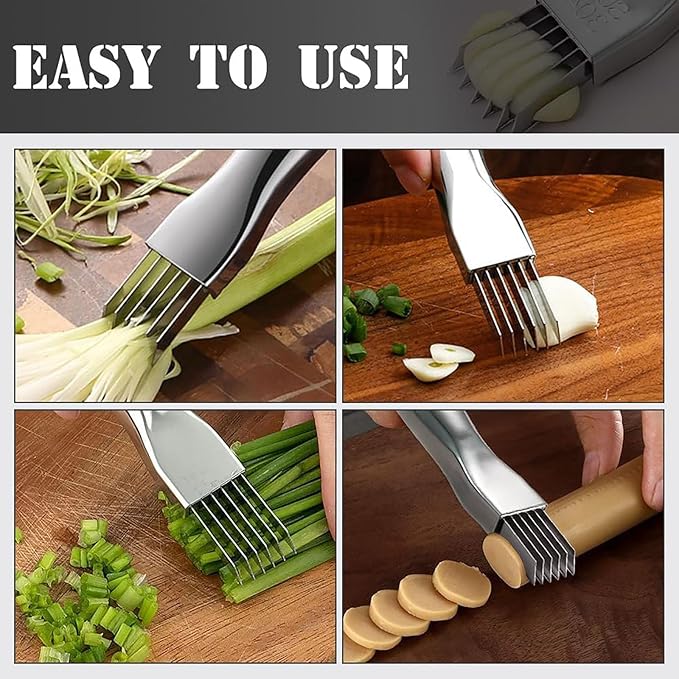 Shred Silk The Knife, 2025 Upgrade Green Onion Cutter Stainless Steel Chopped Kitchen Slicing Tool Cutter for Vegetables Onion Garlic, Multifunctional Kitchen Food Vegetable Cutter (2Pack)
