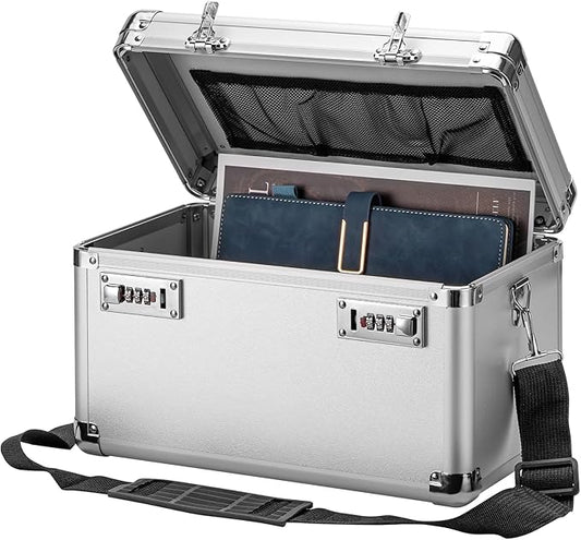 Large Lock Box - Security Combination Lock Box, Locking Storage Case for Personal Items and Medicine, Childproof Lockable Lockbox for Home/Office/School, 15.1x9.4x8.7 Inch, Silver