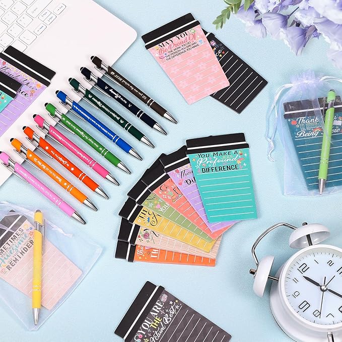 24 Sets Employee Appreciation Gifts Bulk Coffee Cup Sticky Notes with Inspirational Pens, Funny Notepads Motivational Ballpoint Pen Christmas Gifts for Coworker Teacher Nurse Office Supplies