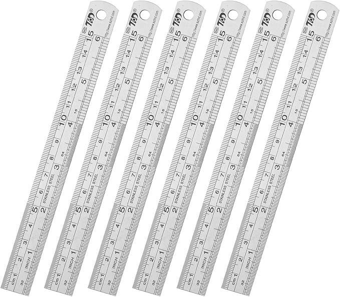 ZZTX Ruler Metal Straight Edge Stainless Steel Ruler 6 Inch Ruler Set Rulers Bulk 6 Pack