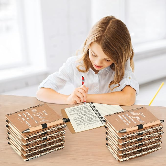 INSADA Christian Prayer Journal Spiral Notebooks Bulk with Pens - Small Notepads (4.13”x5.43”) - Christmas Gifts for Women men,Church Members & Bible Study Groups (30 sets Brown)