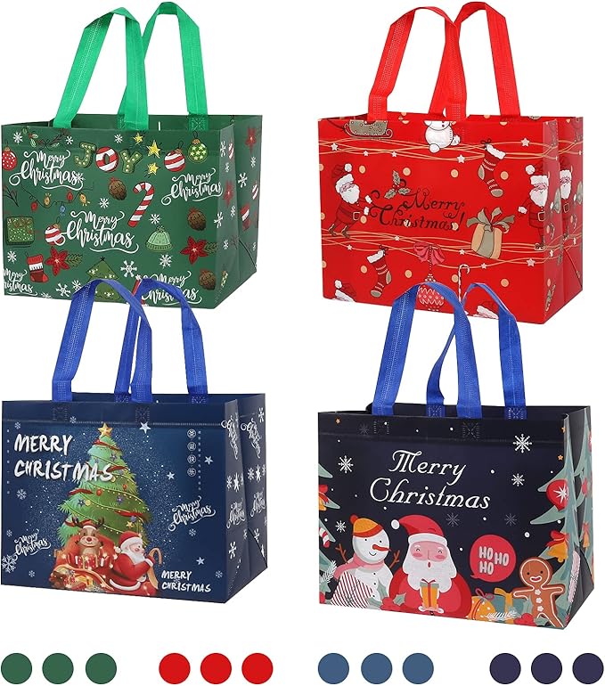 YANGTE 12 Pack 13" Large Christmas Gift Bags with Tissue Paper, Reusable Non-Woven Christmas Bag with Handles for Presents Wrapping, Shopping Xmas Party Supplies
