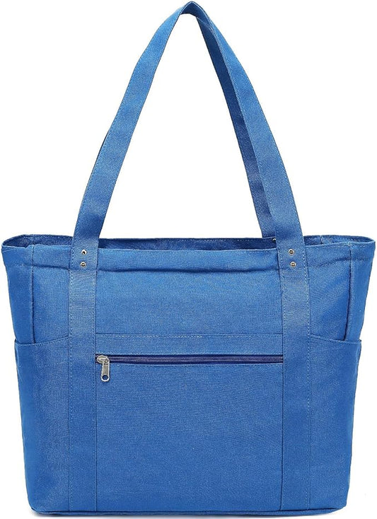 Large Canvas Tote Bag for Women with Zipper & Compartments, Crossbody Laptop Bags for Work College Travel