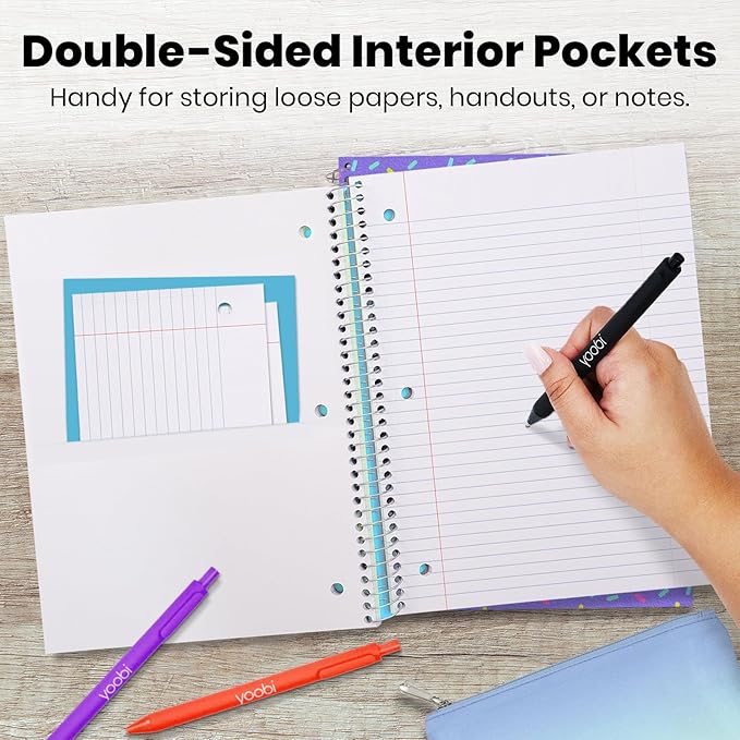 Yoobi Wide Ruled 8 x 10.5” Spiral Notebook Set – 3-Pack of 1 Subject Notebooks, Sprinkles, Sweet Dreams & Marshmallow Prints – Gift for Kids – 100 Perforated 3-Hole Punched Sheets