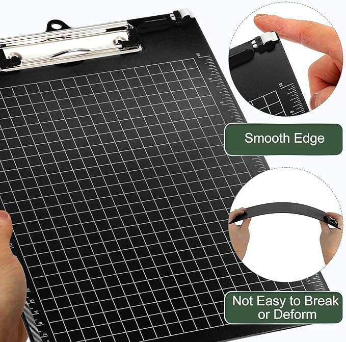 M&G Plastic Clipboards 12.9 x 9.3 Inch, Ruler Clip Boards with Low Profile Metal Clip Holds 110 Sheets of A4 Letter Size Paper for Office Classroom, Black