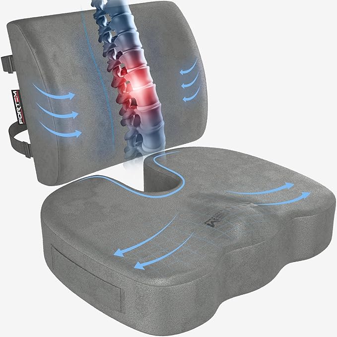 FORTEM Seat Cushion, Office Chair Cushion, Lumbar Support Pillow for Office Chair, Memory Foam Sciatica Coccyx Tailbone Pressure Pain Relief, Car Sitting Pad, Washable Non Slip, XL