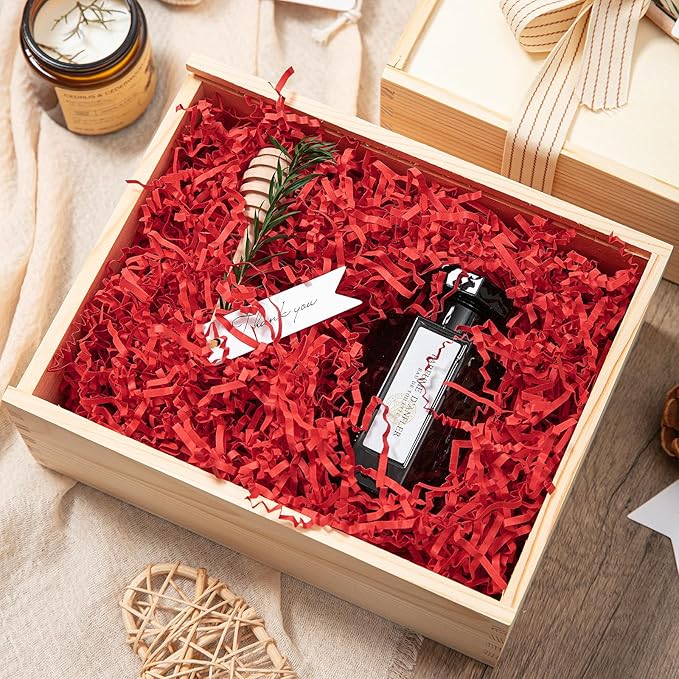 Mefleet 2 LB Crinkle Cut Paper Shred Filler Red Crinkle Shredded Paper for Gift Box - Gift Basket Bag Filler - Grass Cushion Stuffing for Valentine's Day Holiday Packaging Wrapping