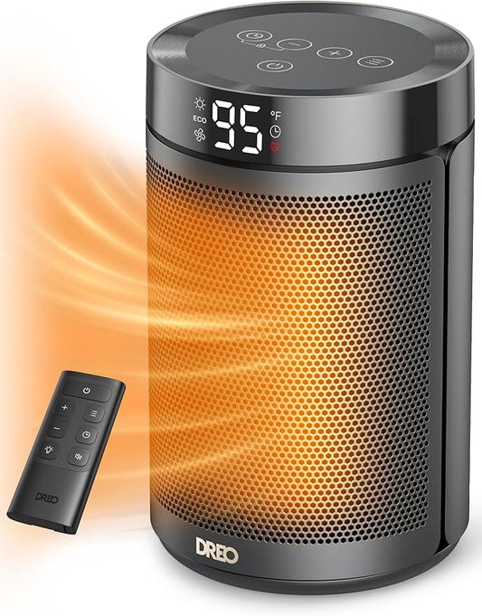 DREO Space Heater, Portable Electric Heaters for Indoor Use with Thermostat, Digital Display, 1-12H Timer, Eco Mode and Fan Mode, 1500W PTC Ceramic Fast Safety Heat for Office Bedroom Home, Black