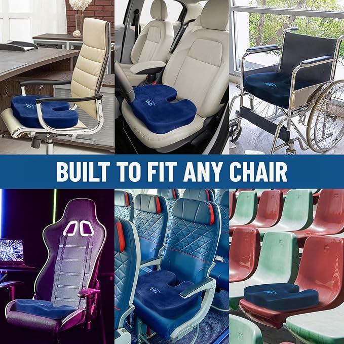 Everlasting Comfort Doctor Recommended Memory Foam Seat Cushion for Office Chairs & Car - Ergonomic Office Desk Accessories - Cushions for Tailbone Pain Relief, Sciatica (Navy Blue, Large)