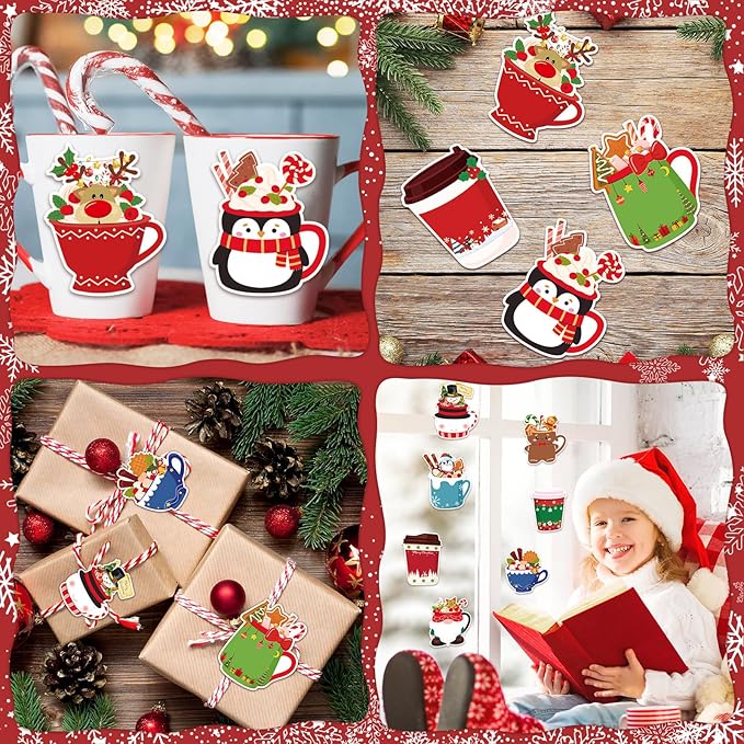 24 Sets Christmas Sticky Notes with Pens, Christmas Coffee Cup Notepads Winter Memo Pad Bulk Christmas Gifts for Coworkers Holiday Decoration Party Favors School Office Home Supplies