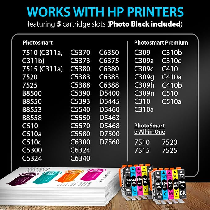 Smart Ink Compatible Ink Cartridge Replacement for HP 564 XL 564XL High Yield 10 Combo Pack (2 Black, 2PBK & 2 C/M/Y) for Photosmart 6525 6520 7520 5520 7510 5510 7525 DeskJet 3520 3522 OfficeJet 4620