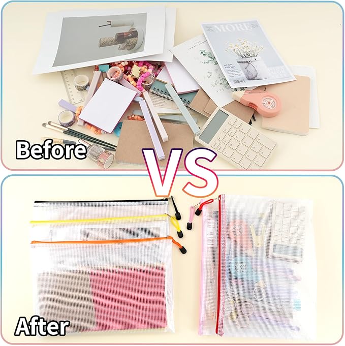 EOOUT 100pcs Mesh Zipper Pouch, A4 Size, 10 Colors Zipper Bags for Organizing Storage, Waterproof Puzzle Bag, Zipper File Bags for Board Games and School Office Supplies