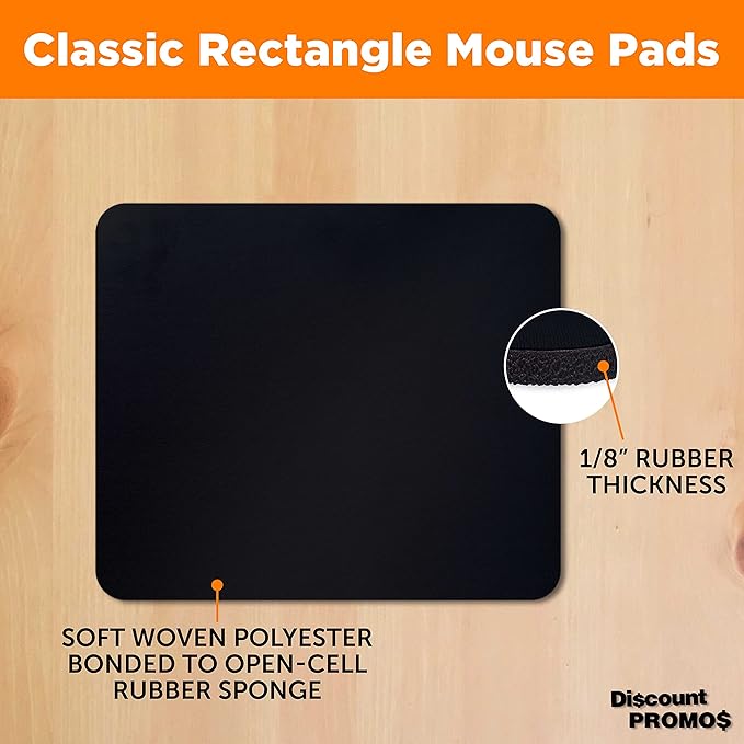 Rectangle Mousepads Set of 10, Bulk Pack - Great Gift for Employees, Clients, and for Tradeshows - Black