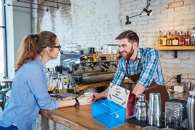 AdirOffice Crystal Blue Acrylic Donation Box with Lock - Multipurpose Suggestion Box for Office, Fundraisers, or School Voting - 6.25x4.5x4 Inches