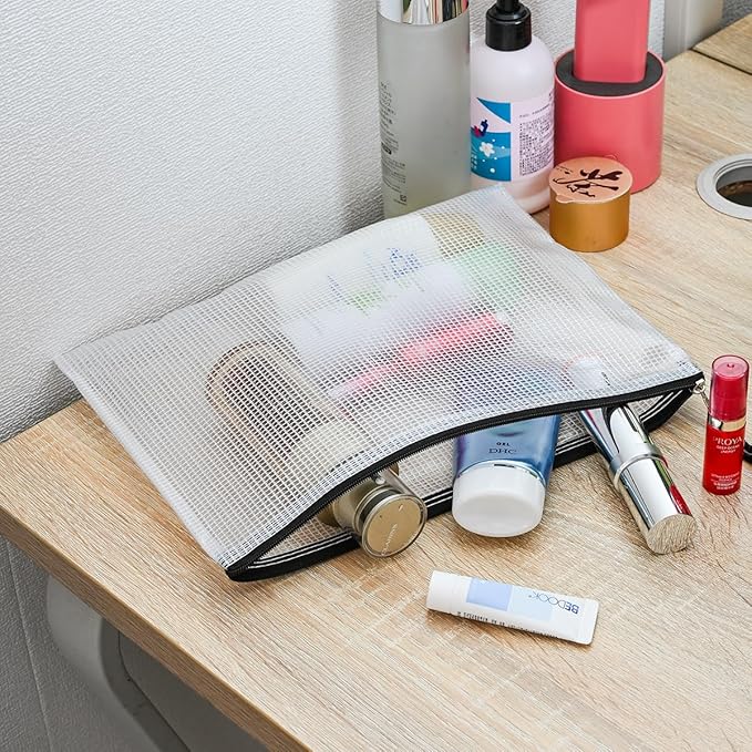 AUSTARK 20 Pcs Zipper File Bags, Plastic Mesh Pouch, Board Game Storage Bag, Waterproof Bags for Office School (B5 Size 11.4''x8.2'', White and Black)