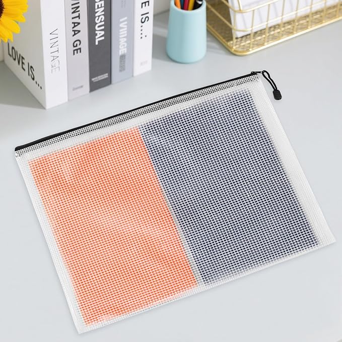 A3 Mesh Zipper Pouches, 17 x 12.5 Inch, 30 Pack, Plastic Documents File Zipper Bags for Office, Home Storage