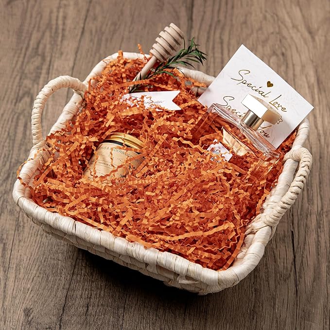 Mefleet 2 LB Crinkle Cut Paper Shred Filler Orange Crinkle Shredded Paper for Gift Box - Gift Basket Bag Filler - Grass Cushion Stuffing for Halloween Fall Christmas Holiday Packaging Wrapping