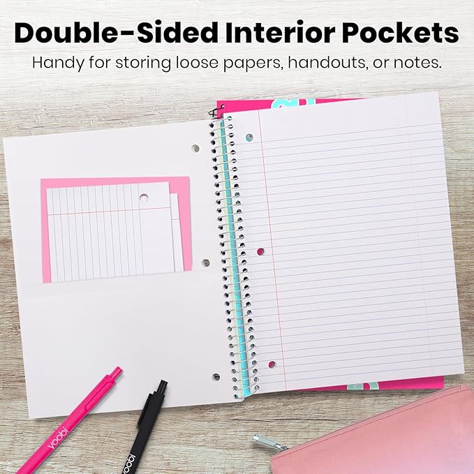 Yoobi Barbie X College Ruled Spiral Notebook Set – 3-Pack of 1 Subject Notebooks, Pink, Blue & Peach Barbie Designs – 100 Perforated 3-Hole Punched Sheets – 10.5” x 8”