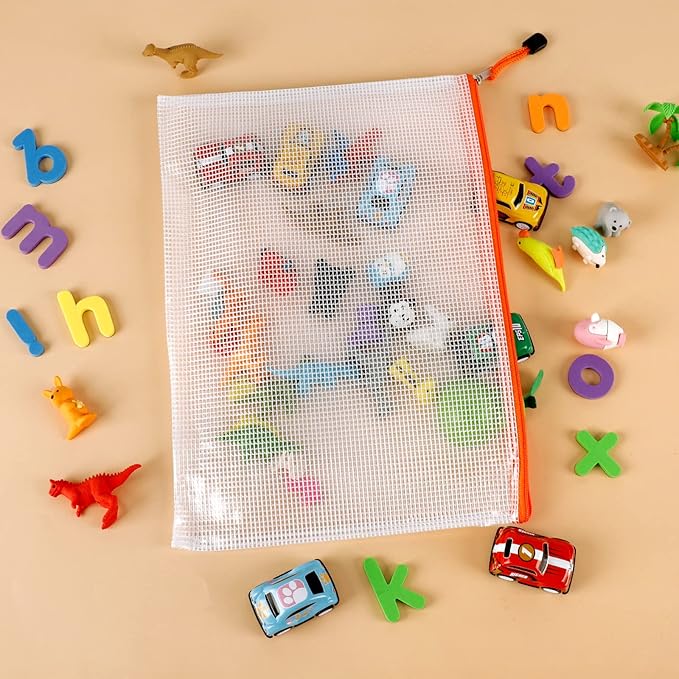 EOOUT 16pcs Mesh Zipper Pouch, Puzzles, Board Game Storage Bags for Organizing, Waterproof Zip File Bags, Letter Size, Suitable for A4 Size, for School Office Supplies, Storage Bags, 8 Colors