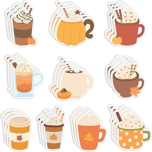 Xqumoi 30 Pack Fall Coffee Cup Sticky Notes - Autumn Maple Leaf Pumpkin Self Sticky Writing Memo Pads for Latte Lover Office School Class Student Kids Gift Thanksgiving Party Favors Goodies Bag Filler