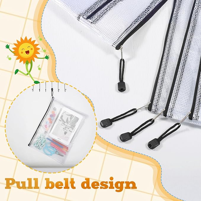 SHENLIU 30 Pcs Plastic Mesh Zipper Pouch Bags, Waterproof A3 Size 17x12 In Large Zipper Storage Bags, Document File Folders, Reusable Documents Pouch for Organizing Office Home Travel Storage