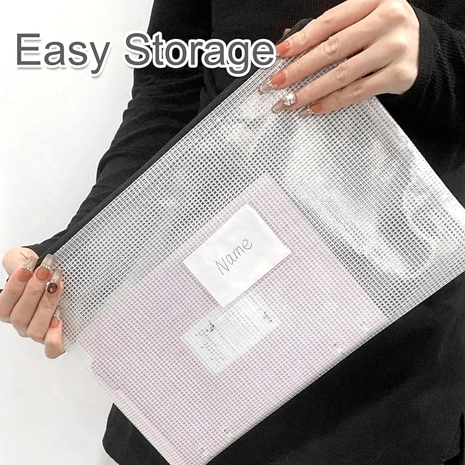 20 Pack Mesh Zipper Pouch Bags with Label Pocket, 13 x 9.37 in Black Plastic Zip File Folders Letter Size A4 Document Organizer, Waterproof Pencil Case for Travel Storage School Office Supplies