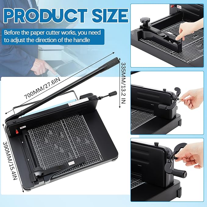 12 Inch A4 Heavy Duty Guillotine Paper Cutter 400 Sheet Capacity Guillotine Paper Cutter Stack Cards Trimmer Solid Steel with Metal Base for Cardstock Leather Office Home School (Black)