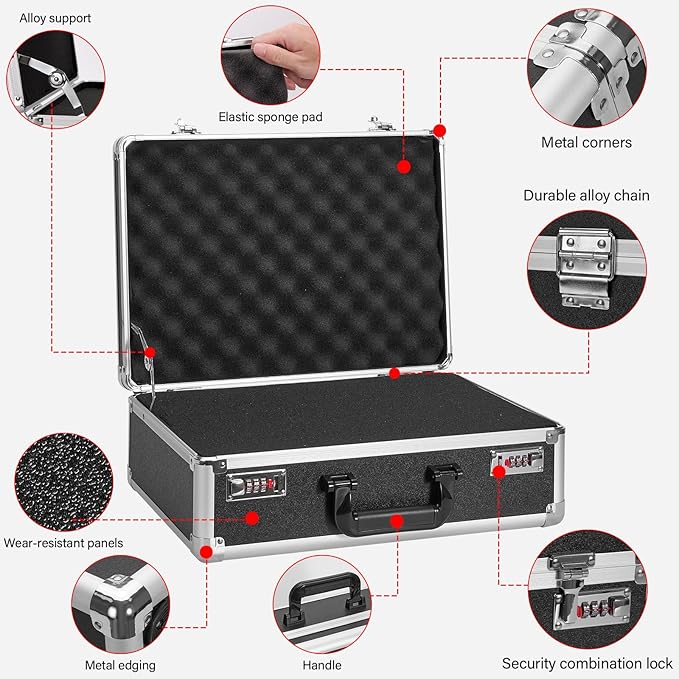 Security Lock Boxes - 18.9 x 14.6 x 6.3 Inch X-Large, Portable Locking Storage Totes with Dual Combination Locks, Medicine Lock Box, Lock Boxes for Personal Items, Cash & Briefcase - Black