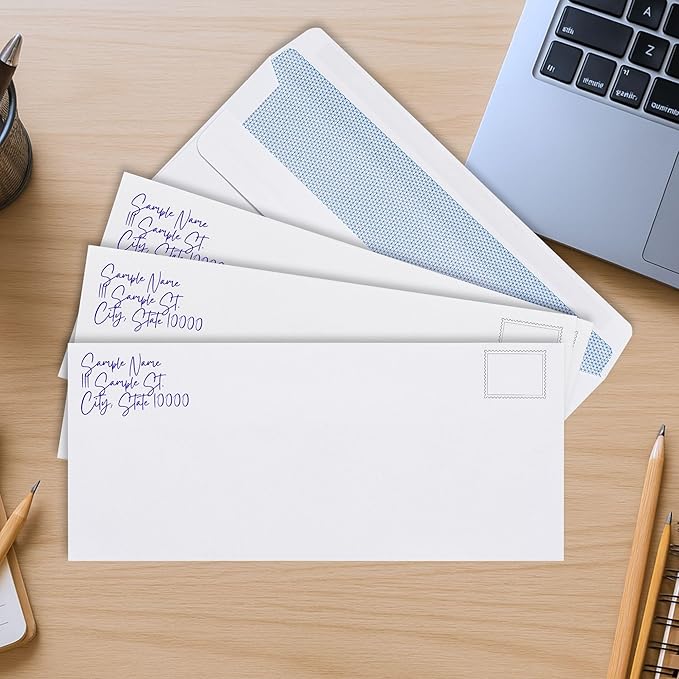 #10 Envelopes Self Seal - 500/pack - 4 1/8 x 9 1/2 inch Letter Size - Business Envelopes #10 Flip & Stick Closure, Security Tinted for Invoices, Statements - Blank White 24lb Paper