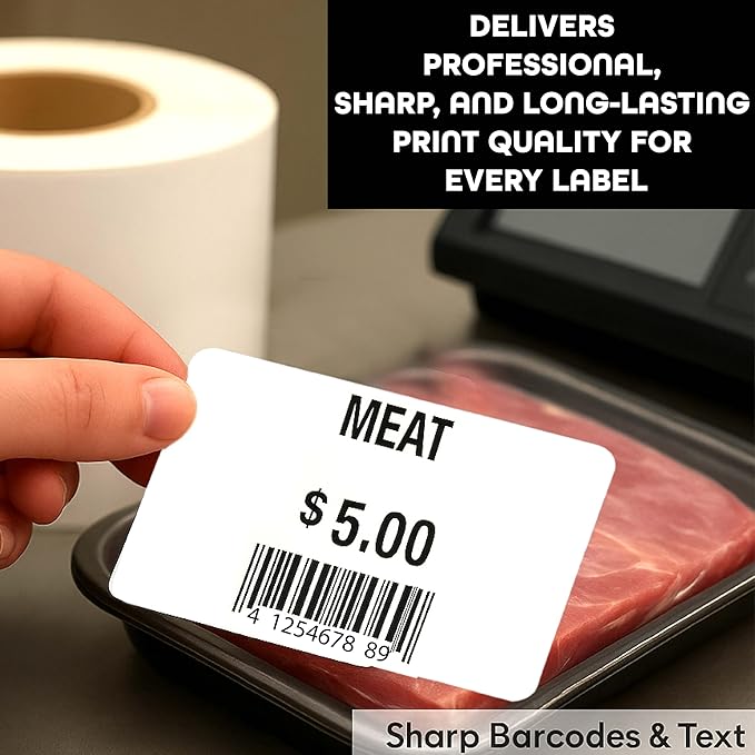 Aquos CAS Printing Scale Label Rolls (8010B) – Thermal Scale Labels | Food Labels | Price Labels for CAS Scales | Bakery Supplies & Grocery Retail | Made in USA (8010B, 24 Rolls)
