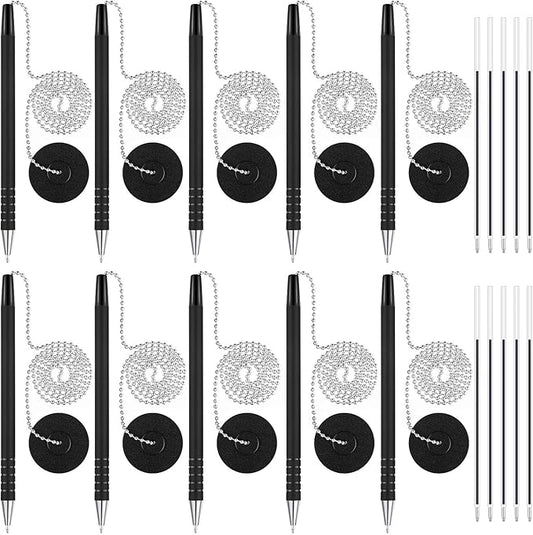 20 Pieces Security Pen Set with Bead Chain and Holder, Desktop Pens with Chains, Blank Ink Refills for Office Bank Supplies