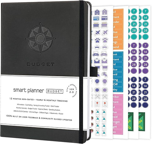 Smart Planner Budget Book – A5 Size Financial Planner – Undated 2024-2025 Budget Planner and Monthly Bill Organizer Notebook with Calendars, Debt, Expense, Saving Tracker Sheets – Pocket for Receipts