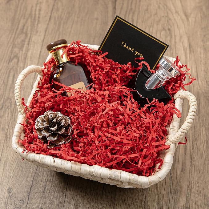 Mefleet 2 LB Crinkle Cut Paper Shred Filler Red Crinkle Shredded Paper for Gift Box - Gift Basket Bag Filler - Grass Cushion Stuffing for Valentine's Day Holiday Packaging Wrapping