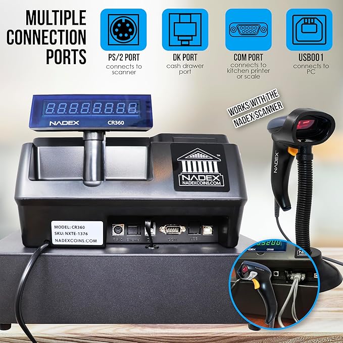 Nadex CR360 Cash Register, 4700 Lookups 50 Dept 50 Clerks, Quick Load Thermal Printer, Compact Size, Cash and Coin Drawer, Black