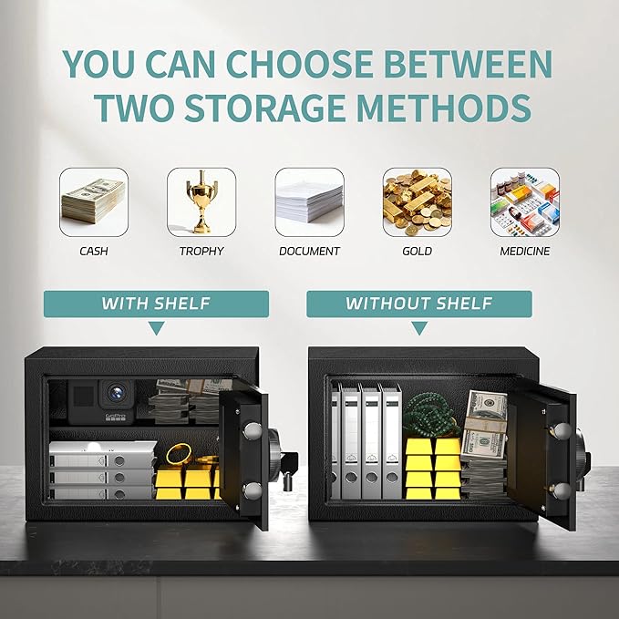 Safe,1.2Cubic Feet Safe Box,Anti-Theft Digital Security Lock Box with Electronic Keypad and Key, Fire Proof Safes for Home Documents Firearm Medicine Money,14.96"W x 11.81"D x 11.81"H