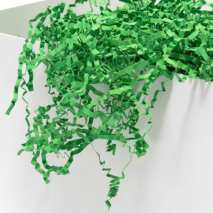 Mefleet 2 LB Crinkle Cut Paper Shred Filler Green Crinkle Shredded Paper for Gift Box - Gift Basket Bag Filler - Grass Cushion Stuffing for Christmas Holiday Packaging Wrapping