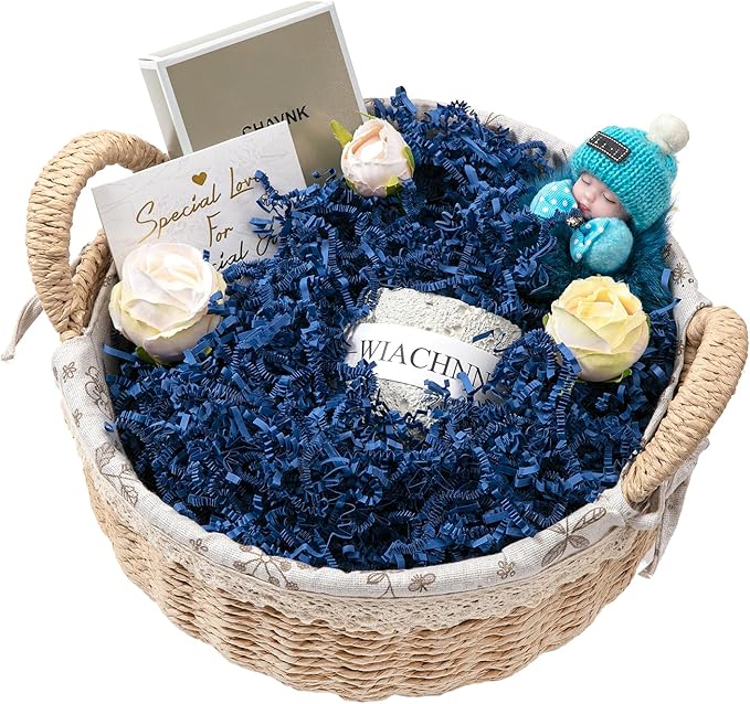 Mefleet 2 LB Crinkle Cut Paper Shred Filler Dark Blue Crinkle Shredded Paper for Gift Box - Gift Basket Bag Filler - Grass Cushion Stuffing for Father's day, Birthday Packaging Wrapping