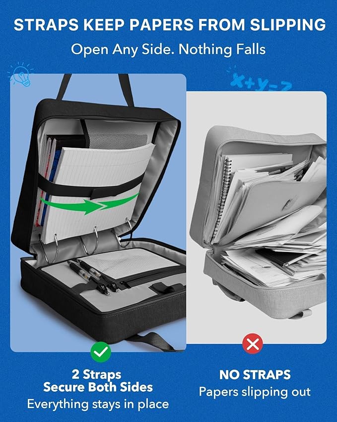 Upgraded 3 Rings Zipper Binder Organizer 3 Inch Zippered Binders with Strap Large Zip Up Portfolio Folder Bag with 9 Pockets Laptop Compartment for Office Travel, Black