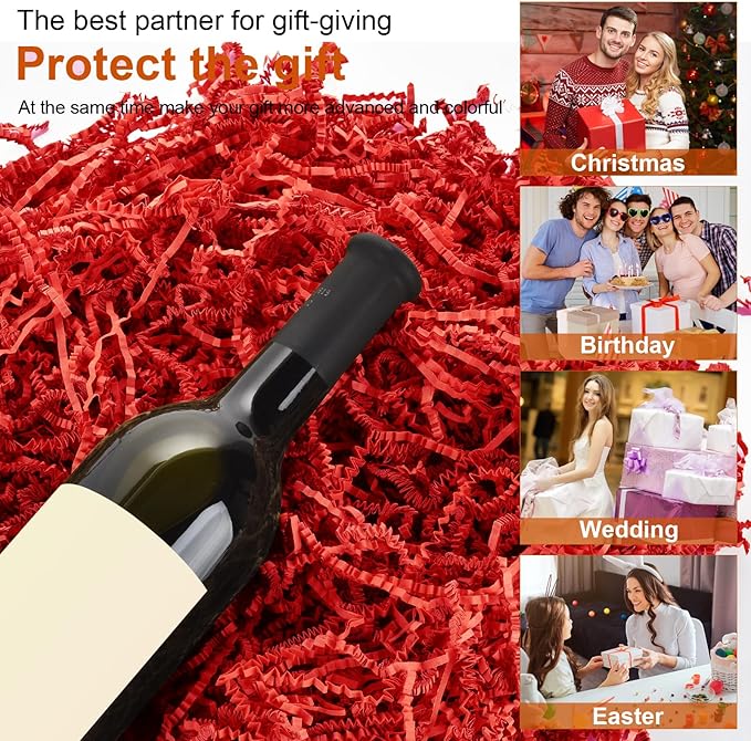 Darfukei Shredded Paper For Gift Baskets, Christmas 1/2LB (8 oz) Red Crinkle Paper Filler for New Year's gift Baskets Grass, Crinkle Cut Papers Shred For Birthdays, Weddings,Boxes Bags, Basket Filler ,Anniversaries,Gift Wrapping