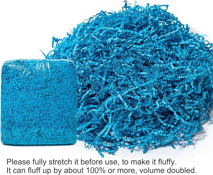 Mefleet 2 LB Crinkle Cut Paper Shred Filler Blue Crinkle Shredded Paper for Gift Box - Gift Basket Bag Filler - Grass Cushion Stuffing for Christmas Holiday Packaging Wrapping