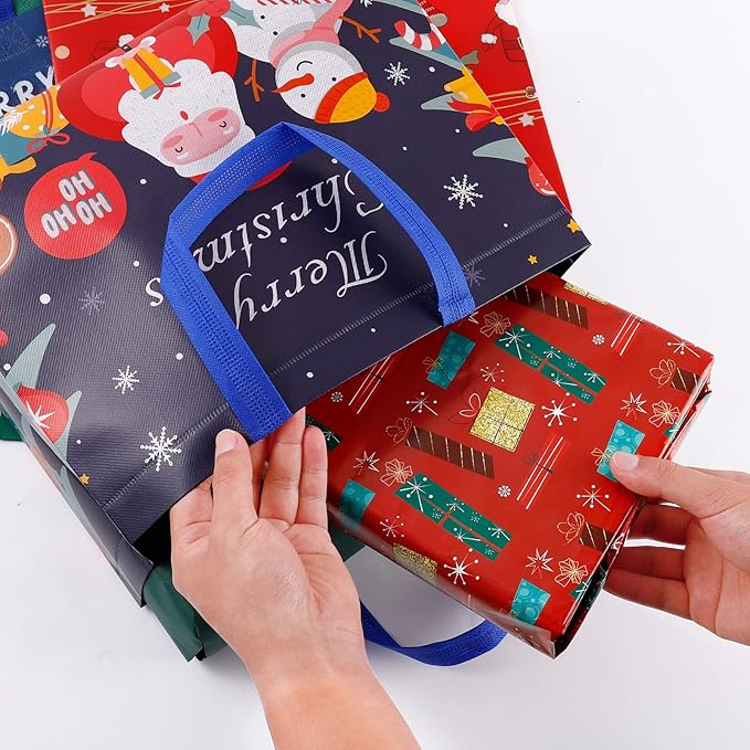 YANGTE 12 Pack 13" Large Christmas Gift Bags with Tissue Paper, Reusable Non-Woven Christmas Bag with Handles for Presents Wrapping, Shopping Xmas Party Supplies