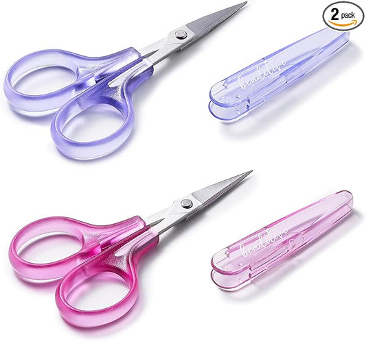 Beaditive High Precision Detail Scissors Set (2-Pc) Sharp, Fine Tips | Paper Cutting, Scrapbooking, Sewing, Crafting | Stainless Steel | Protective Cover (Jelly)