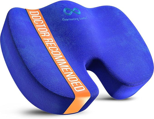 Everlasting Comfort Doctor Recommended Memory Foam Seat Cushion for Office Chairs & Car - Ergonomic Office Desk Accessories - Cushions for Tailbone Pain Relief, Sciatica (Blue, Large)