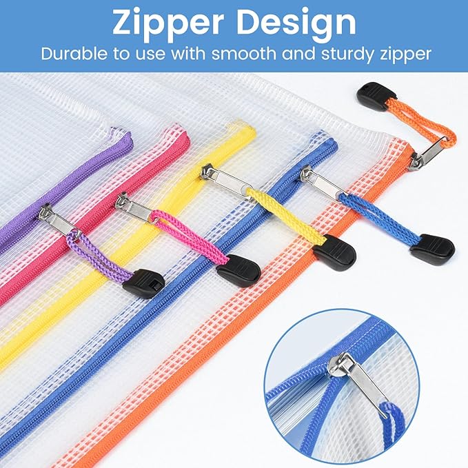 Sooez 24 Pack Mesh Zipper Pouch Bags with Label Pocket, A6 (9.1×4.7 in) Small Pencil Case Pouch for Organizing, Clear Plastic Pencil Pouches Bulk for School Supplies Storage, Money Envelopes for Cash