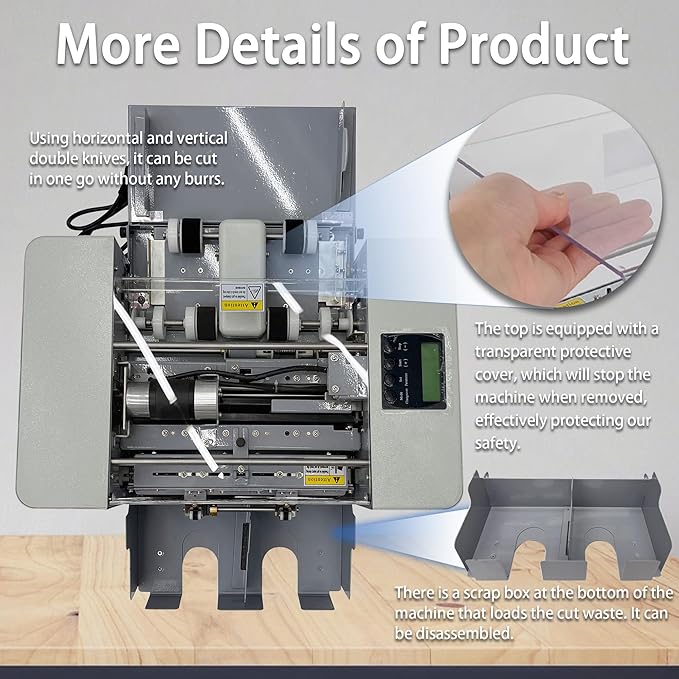 A4 Automatic Business Card Cutter Machine, 110V Electric Card Slitter with Auto Paper Feed, 30 Cards/Min, for 180-350GSM Thick Paper, with Waste Box, Ideal for Printing Shops Office School