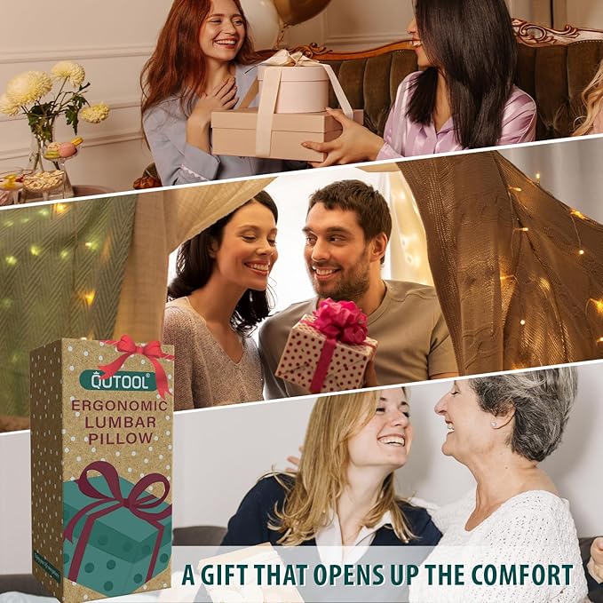 QUTOOL Lumbar Support Pillow with DIY Gift Box - Birthdays Gifts for Women Men, Ergonomic Back Support with Breathable 3D Mesh Cover, Suited for Office Chairs, Gaming Chairs, Car, Home Use (Black)