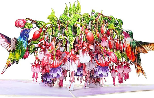 HEARTAGS- Pop Up Birthday Card for Women, Mom, Wife, 3D Popup Hummingbird Flower Pop Up Anniversary Card, Birthday Gift for Sister, Daughter, Grandma, Includes Envelope And Message Note, Size 6 x 8 In