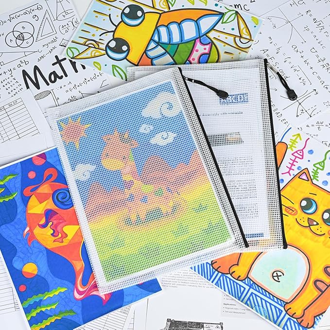 AUSTARK 20 Pcs Zipper File Bags, Plastic Mesh Pouch, Board Game Storage Bag, Waterproof Bags for Office School (A4 Size 13.4''x9.4'', White and Black)