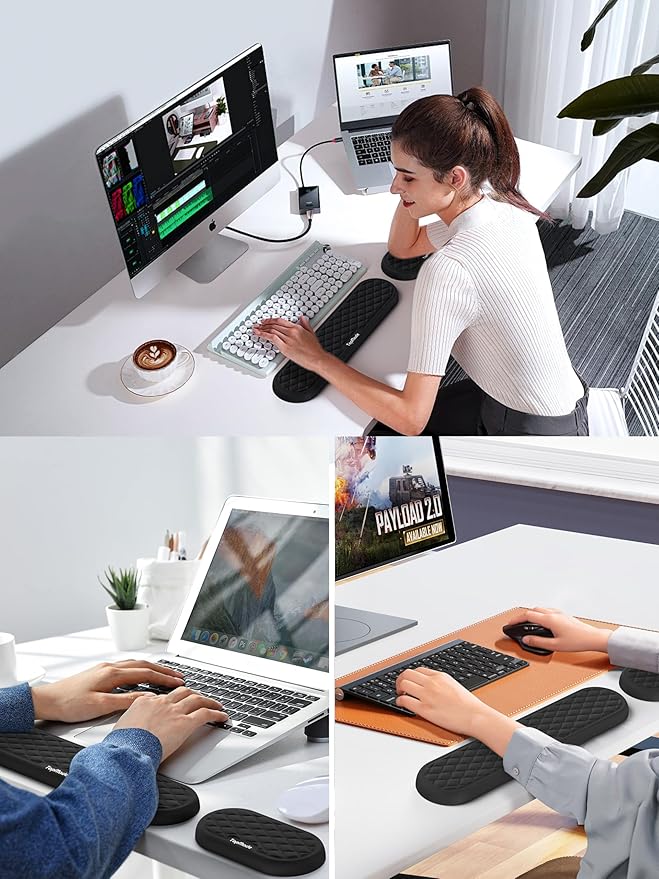 TopMade Upgraded Wider Wrist Rest Set, Soft Memory Foam Keyboard Hand Rest Pad, Computer Ergonomic Keyboard Mouse Wrist Support for Typing Pain Relief, Comfort for Office, Gaming, Study, Black